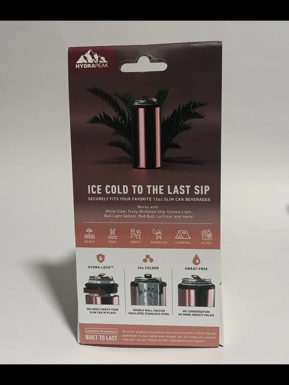 Hydrapeak Slim Can Cooler - Rose Pink with Blue Lid Brand New ..